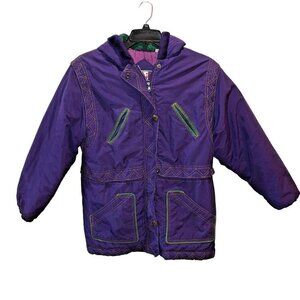 VTG Andy Johns Large?? Purple Snap Full Zip Hooded Pockets Ski Jacket L? Coat
